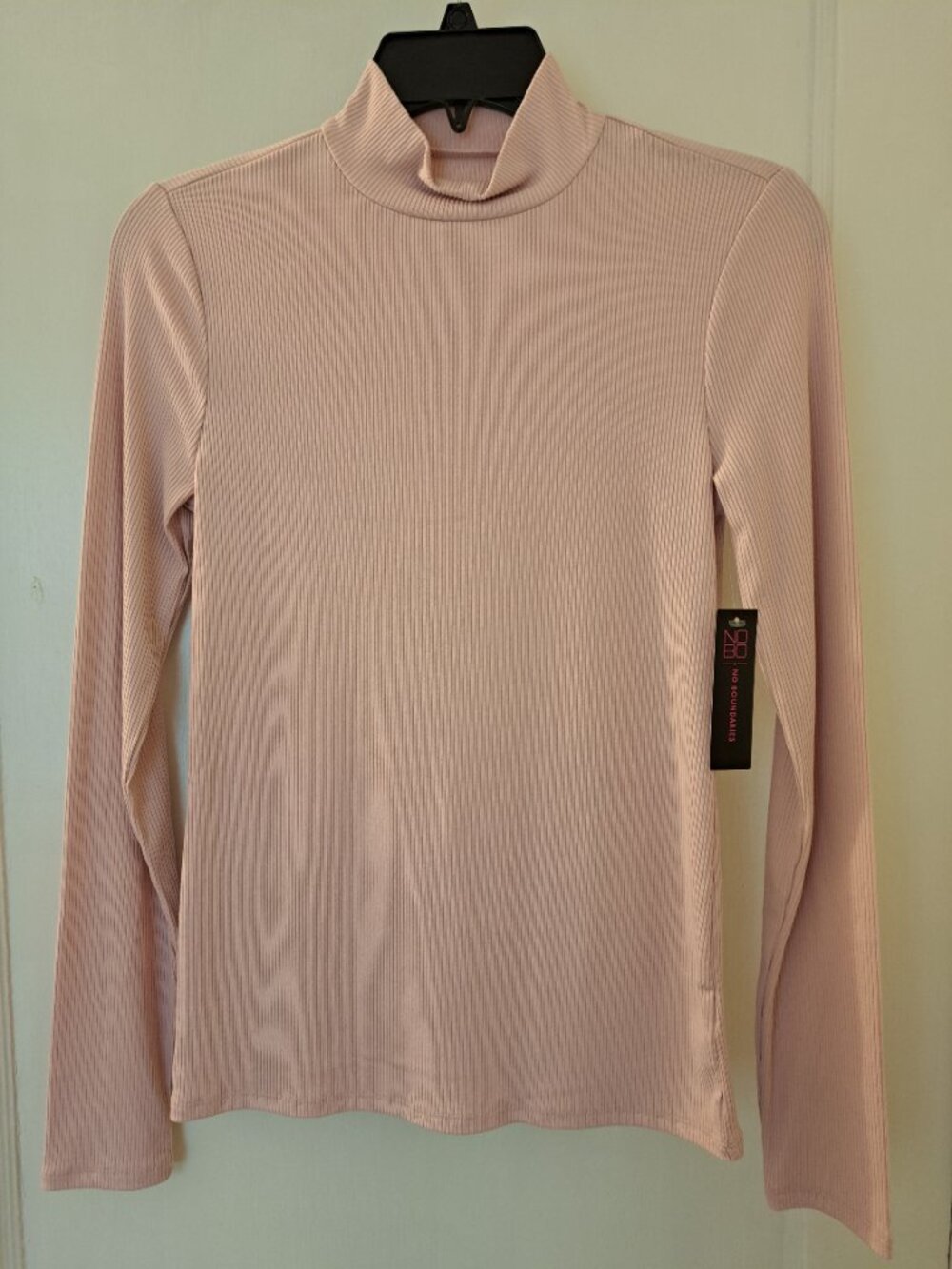 No Boundaries Women's Navy Blue Mock Neck Ribbed Long Sleeve Slim Top - M